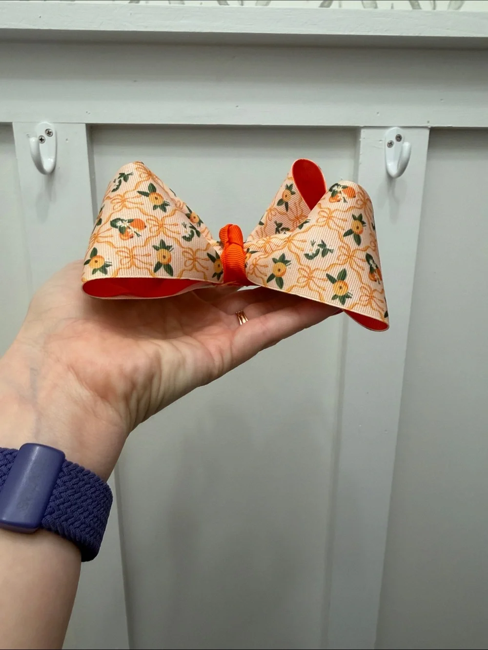 Orange coquette bows Grosgrain Hair Bow with Bright Orange Accent